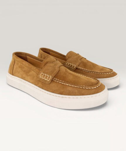 GA16012 Men's Suede Penny Loafers Tan - Side