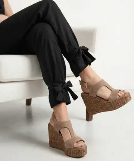 GA6698 Women's Suede Platform Sandals Taupe - Side